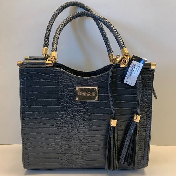 bebe Natalie Croco Shopper Satchel Handbag Grey - Picture 1 of 12